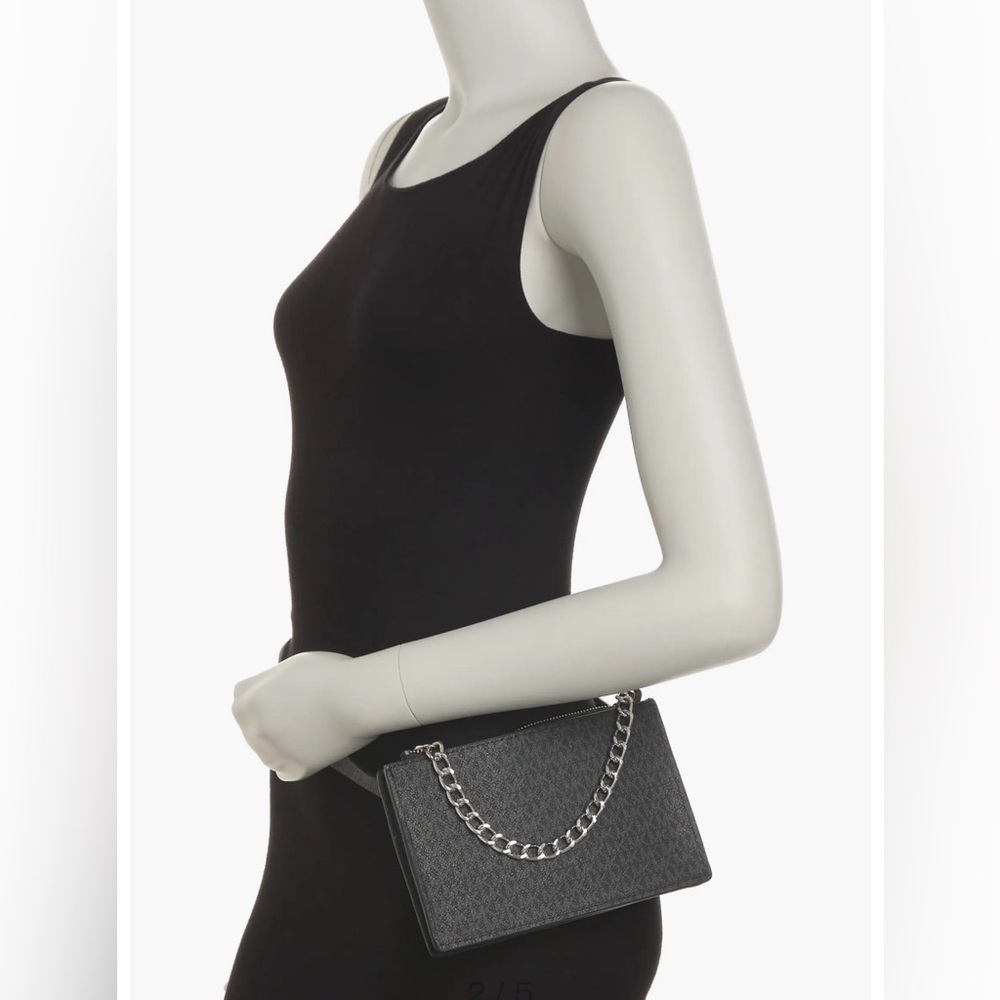 Michael Kors Black MK Logo-Print Chain Crossbody Bag/Bum Bag